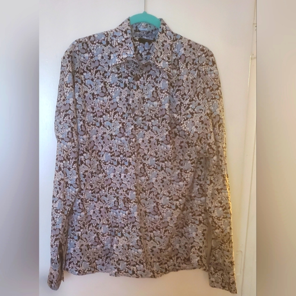 Ted Baker London Floral 100% Cotton Velvet Trim Button-Up Shirt.